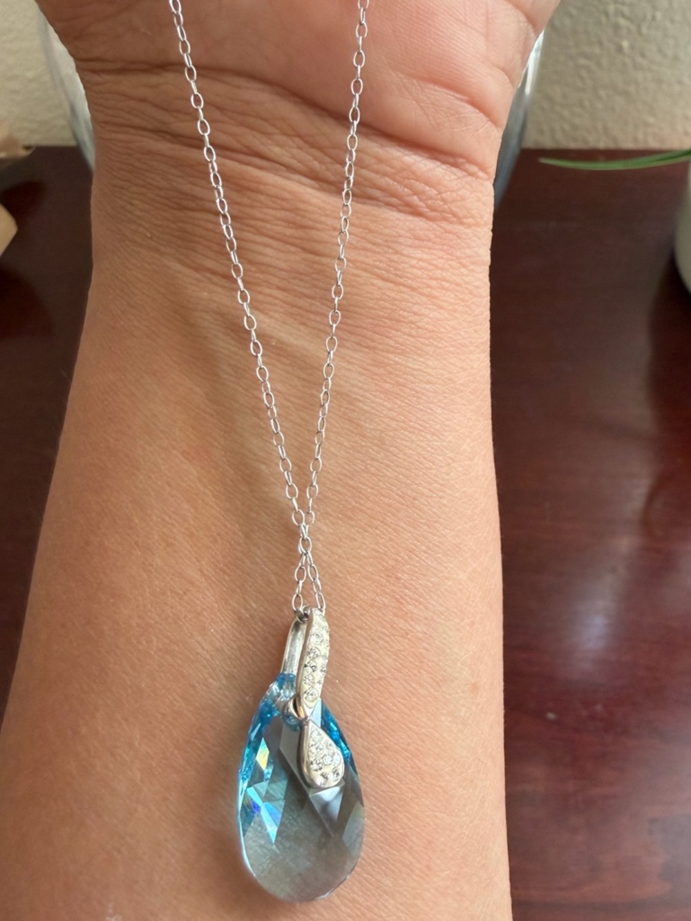 Chain with JBB pendant 925 sterling silver with gemstone faceted blue